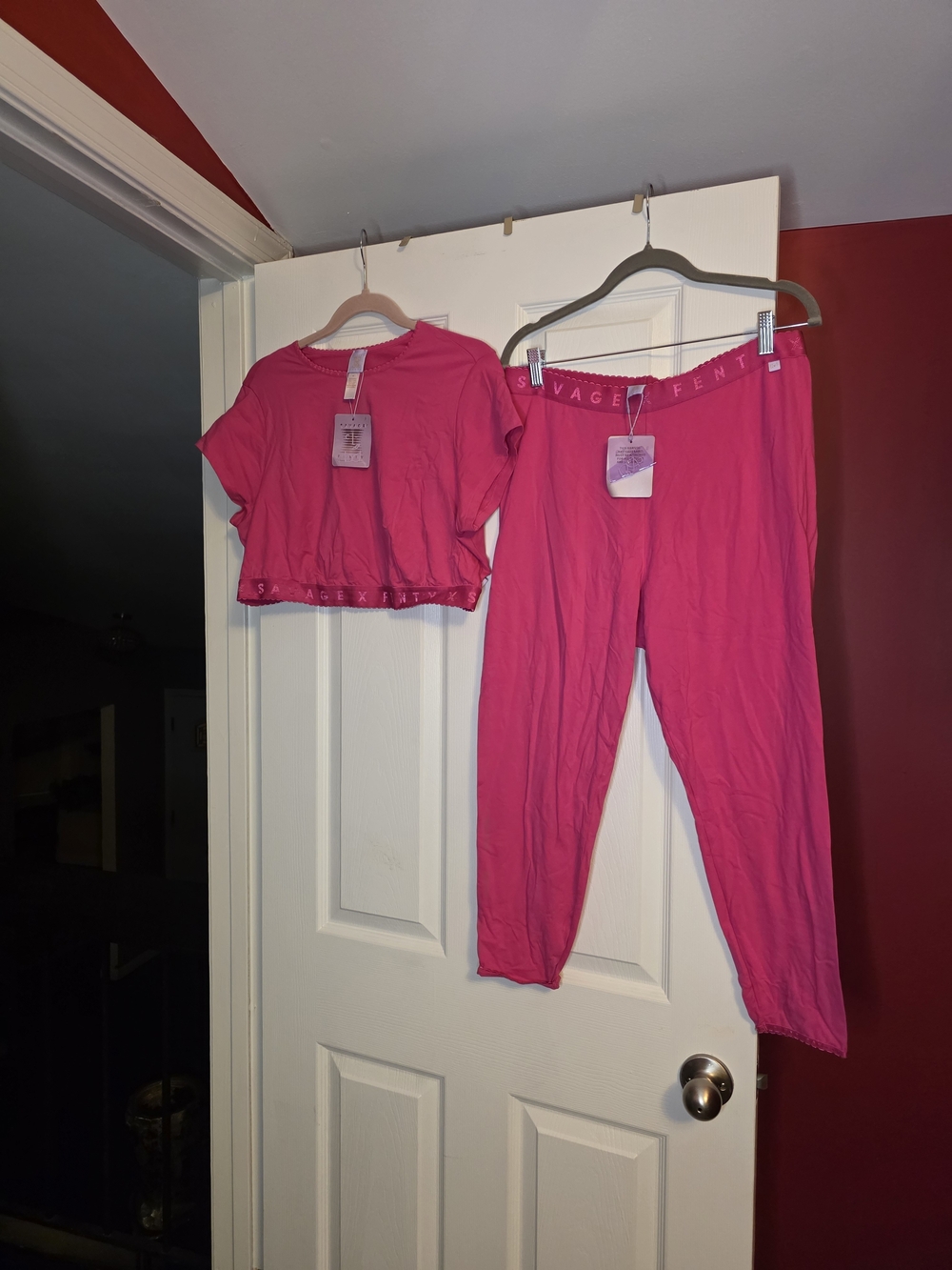Savage X Fenty Hot Pink Crop Top and Leggings